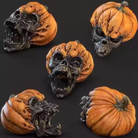 Evil Pumpkin Skulls STL Model for 3D Printing